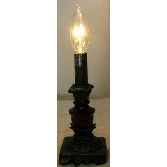 Small Lamp with Purple Glass Center Accent Table Nightlight Resin Metal Colored - Picture 10 of 11